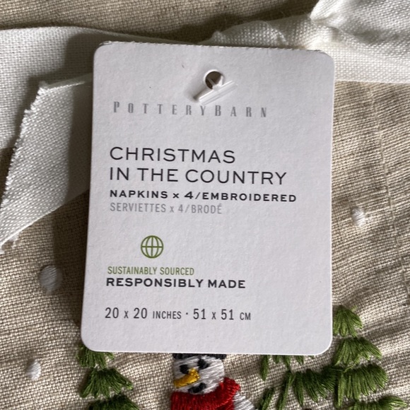 Pottery Barn Christmas in the Country Embroidered Cotton/Linen Napkins -Set of 4 - Picture 5 of 16